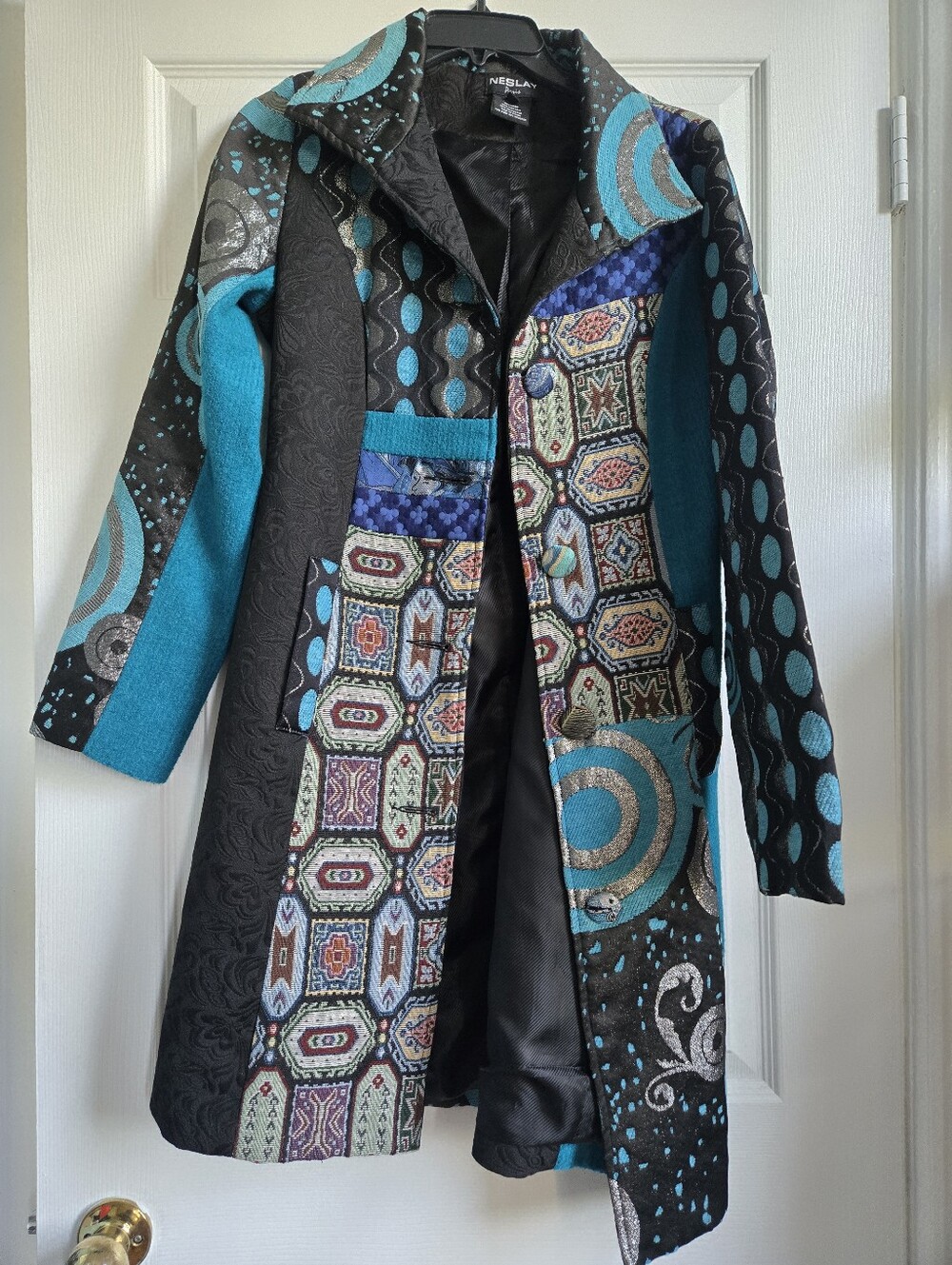 Neslay Paris | Patchwork Coat Size S Multicolored Blue Black